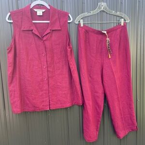 Women’s 100% Linen‎ 2-Piece Set Sleeveless Shirt Pants Airy Breathable Lagenlook